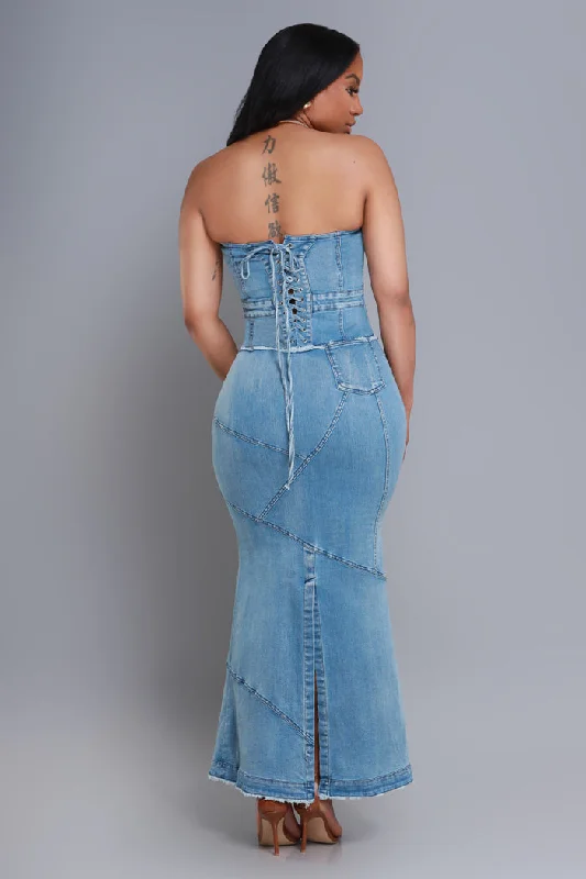 Do Over Patchwork Denim Maxi Dress - Med Wash