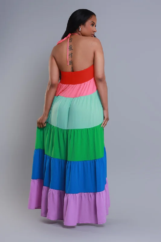 Feel Proud Layered Halter Maxi Dress - Rainbow