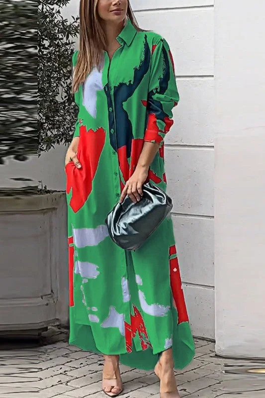 Graphic Maxi Shirt Dress (Green)