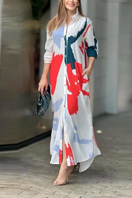 Graphic Maxi Shirt Dress (White)