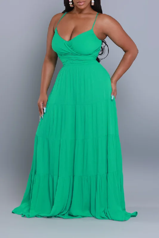 Green Thumb Tiered Maxi Dress - Green