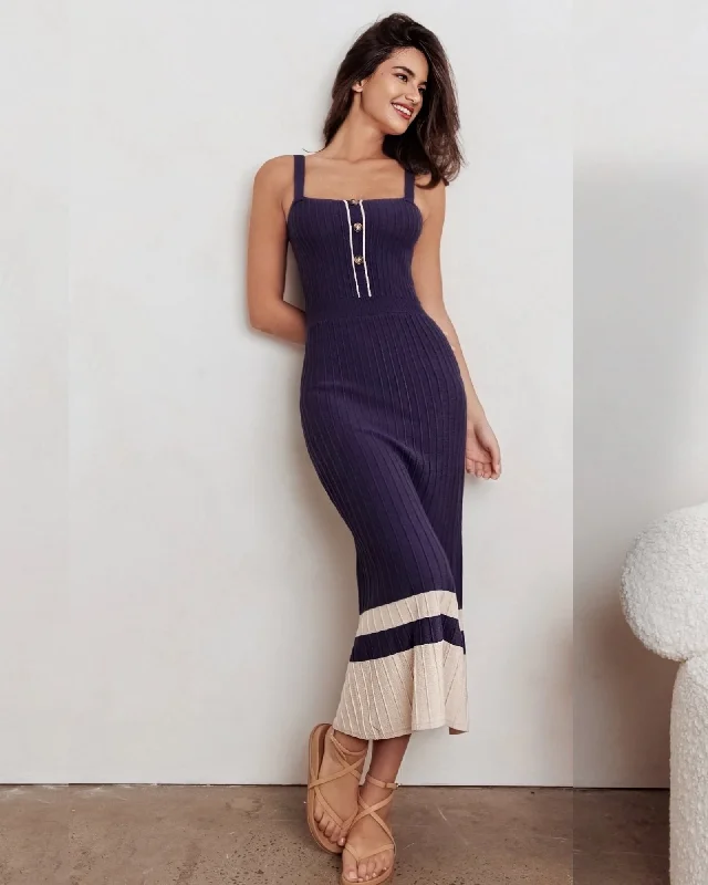 Having A Moment  Knitted Maxi Dress Navy