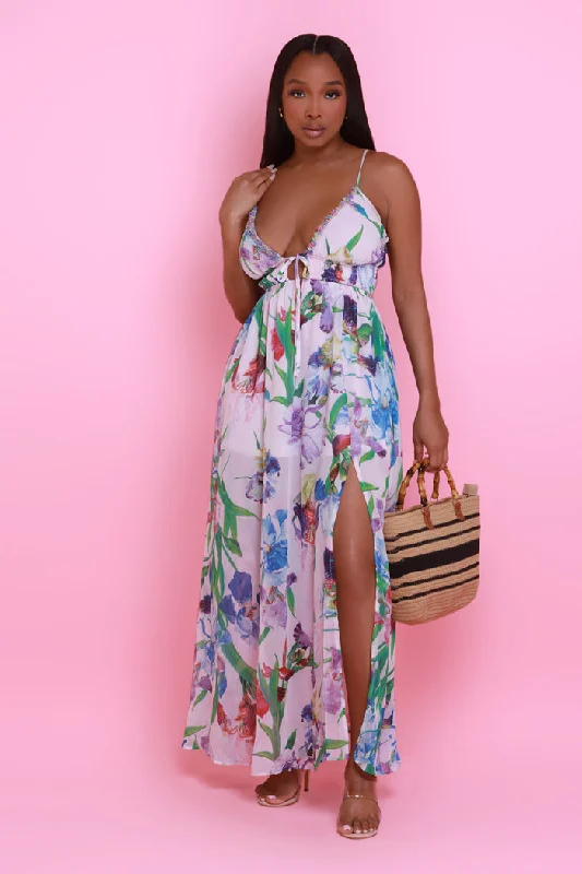 Keep It Cute Floral Maxi Dress - Pink