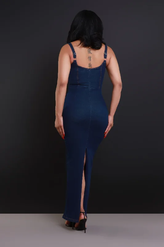 Lost Signal Denim Maxi Dress - Dark Wash