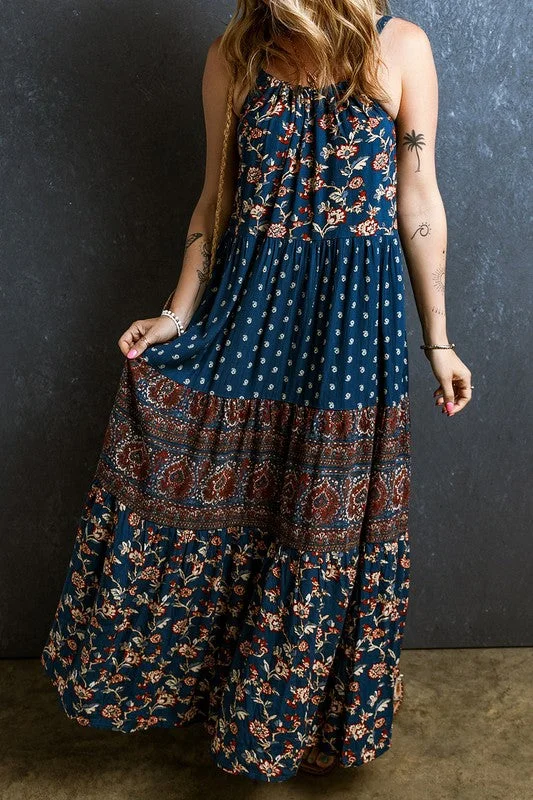 Navy Blue Floral Maxi Dress