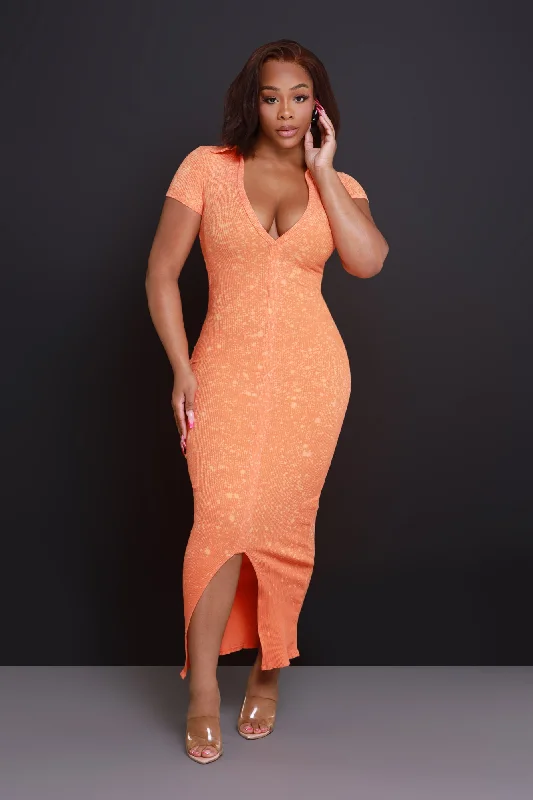 Never Lose Me Bleached Maxi Dress - Orange Mineral Wash