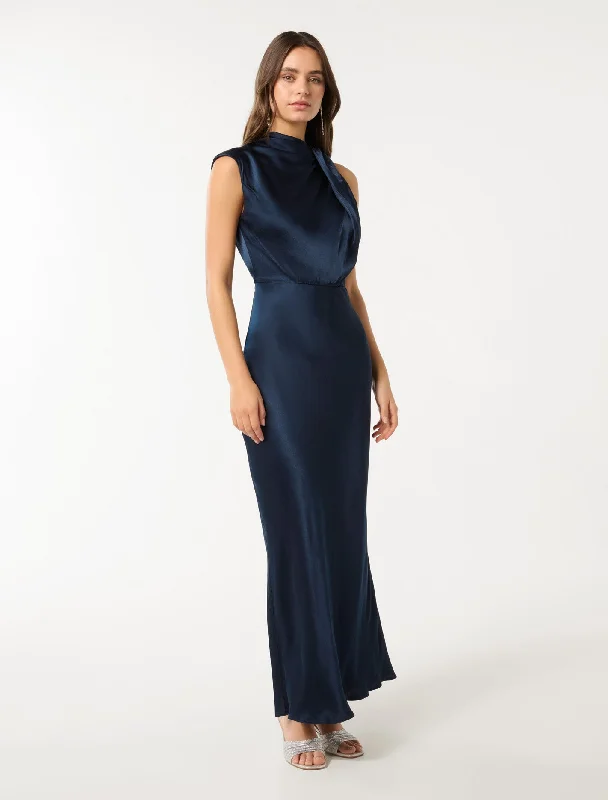 Sienna High Neck Satin Maxi Dress