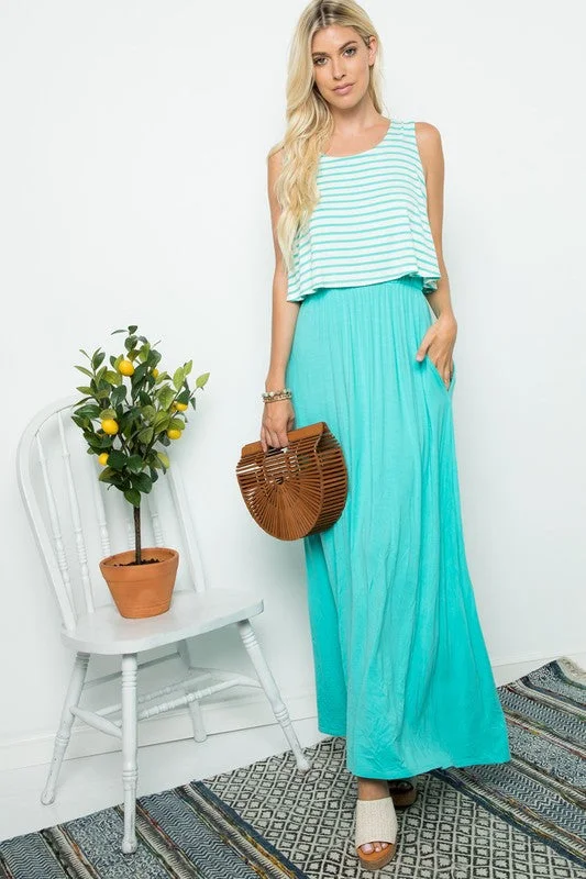 Sleeveless Striped Maxi (Aqua)