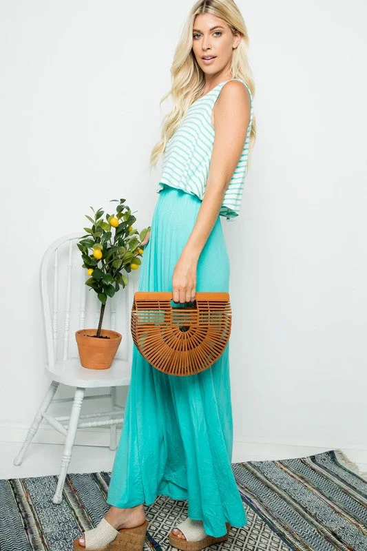 Sleeveless Striped Maxi (Aqua)