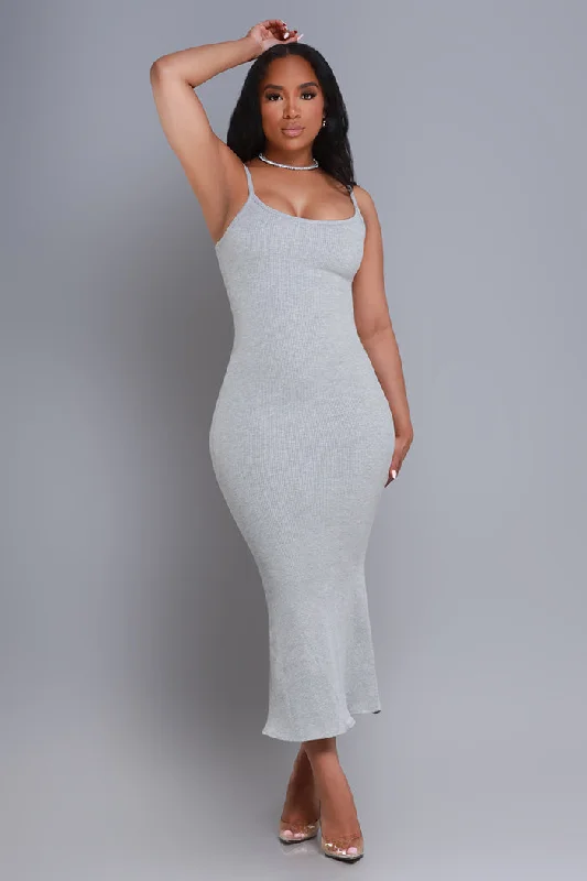 Status Check Cellulite Deleter Strappy Ribbed Maxi Dress - Heather Grey