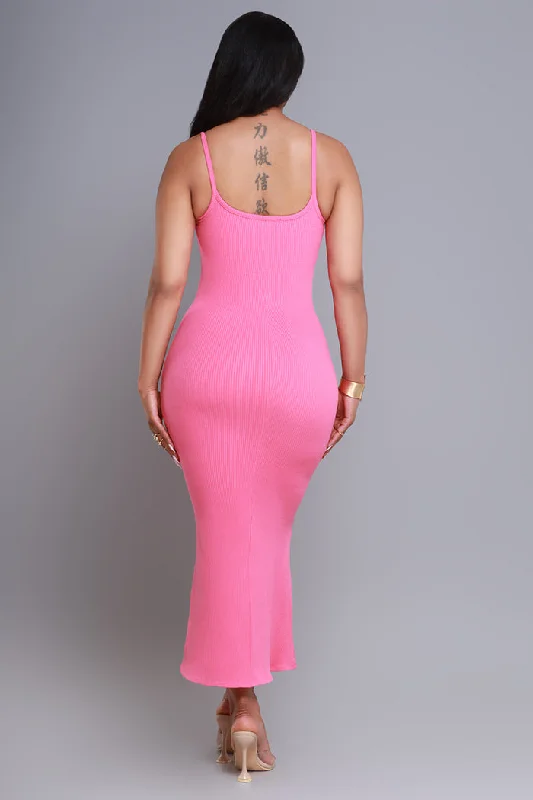 Status Check Cellulite Deleter Strappy Ribbed Maxi Dress - Pink