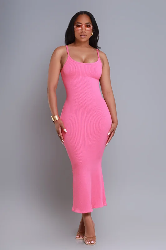 Status Check Cellulite Deleter Strappy Ribbed Maxi Dress - Pink