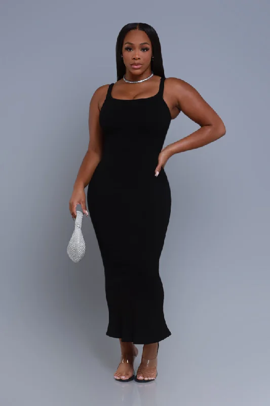 Status Check Cellulite Deleter Strappy Ribbed Maxi Dress - Black