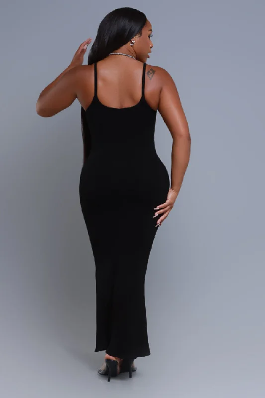 Status Check Cellulite Deleter Strappy Ribbed Maxi Dress - Black