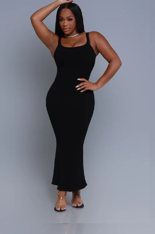 Status Check Cellulite Deleter Strappy Ribbed Maxi Dress - Black