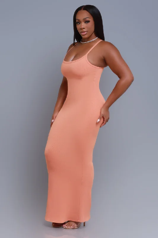 Status Check Cellulite Deleter Strappy Ribbed Maxi Dress - Tangerine