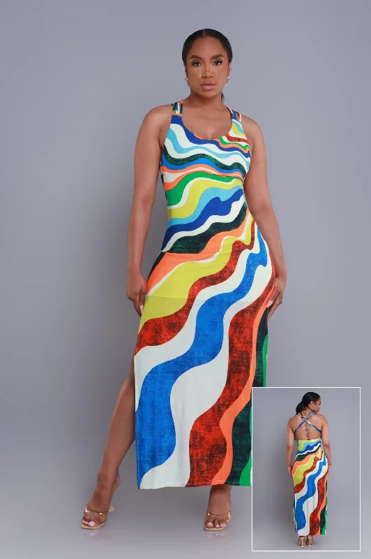 Untamed Abstract Print Maxi Dress - Multicolor