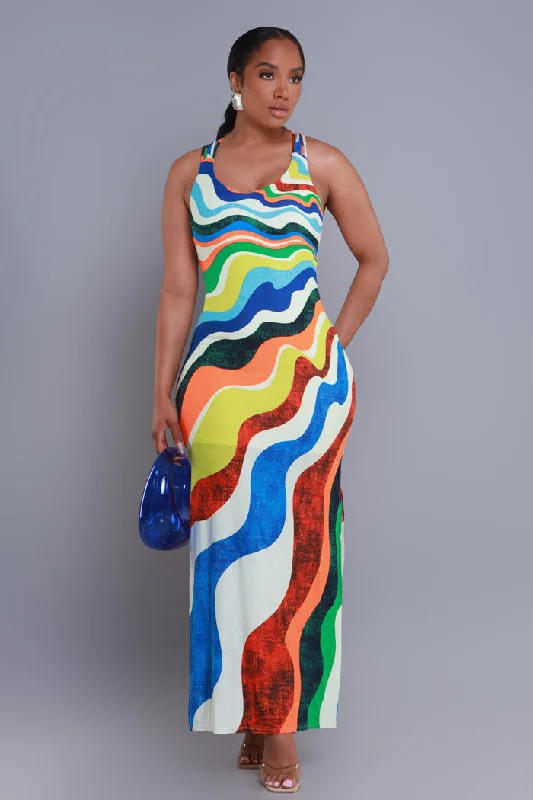 Untamed Abstract Print Maxi Dress - Multicolor