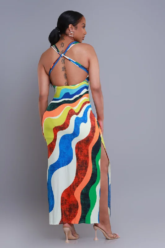 Untamed Abstract Print Maxi Dress - Multicolor