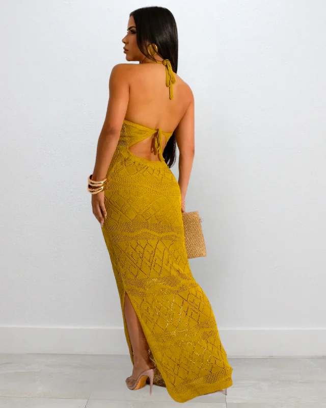 Will See You Monday Crochet Maxi Dress Mustard