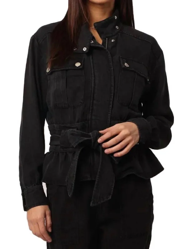 Austin Belted Jacket In Black Denim