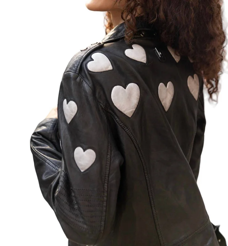 Distressed Heart Leather Jacket In Black