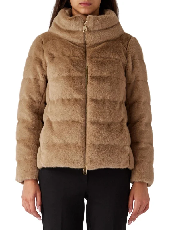 Faux Fur Teddy Jacket In Camel