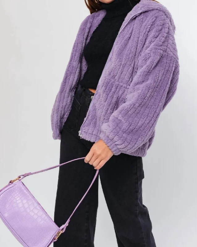 Fleece Hoodie Jacket In Lavender