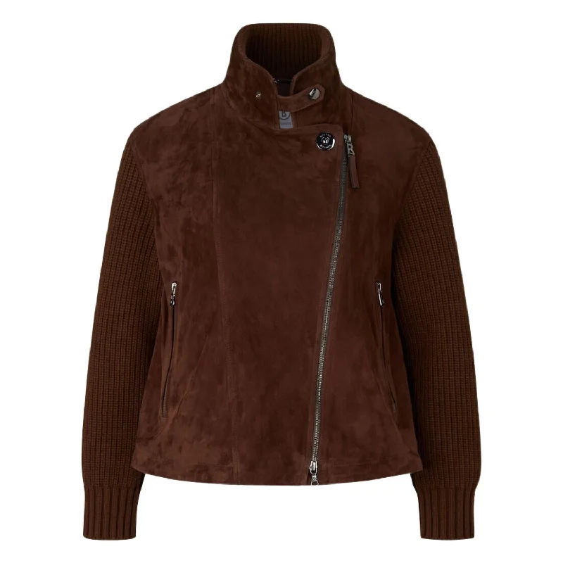 Kaila Leather Bomber Jacket In Brown