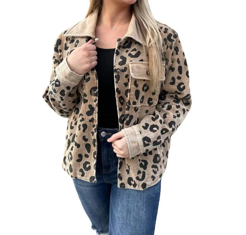 Leopard Pattern Corduroy Jacket In Vintage Latte