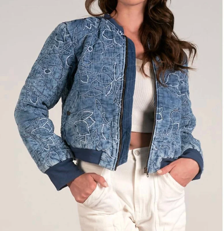 Quilted Bomber Jacket In Blue