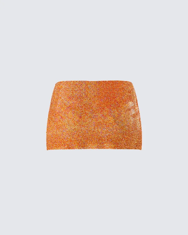 Alyah Orange Rhinestone Micro Mini Skirt