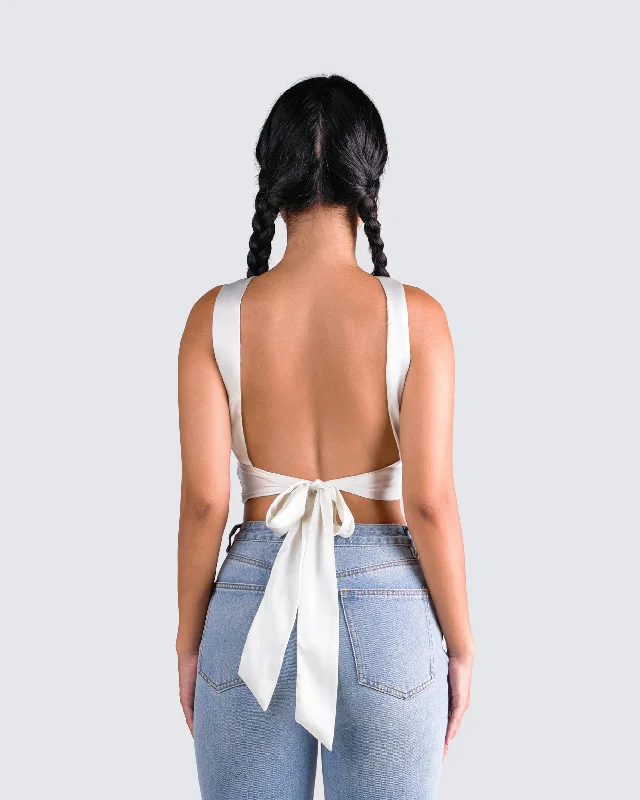 Ayanna White Satin Backless Top