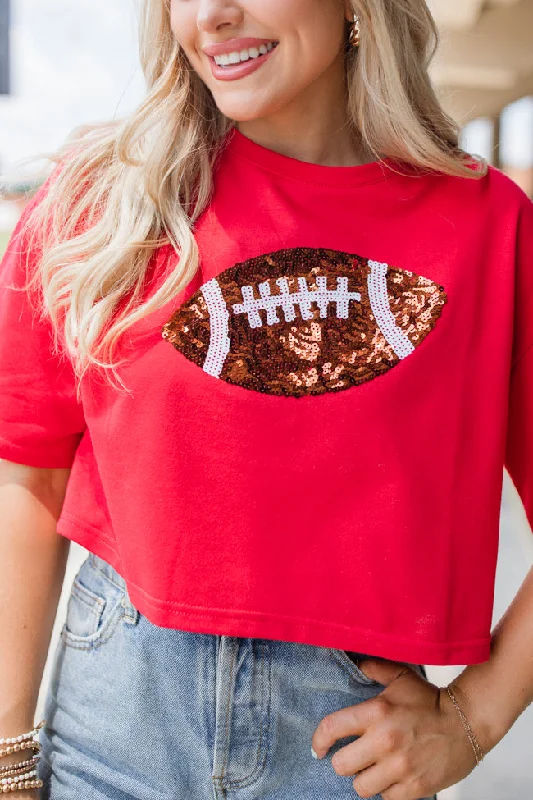 End Zone Elegance Red Football Sequin Tee