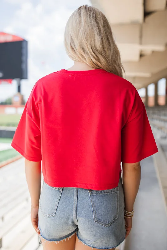 End Zone Elegance Red Football Sequin Tee