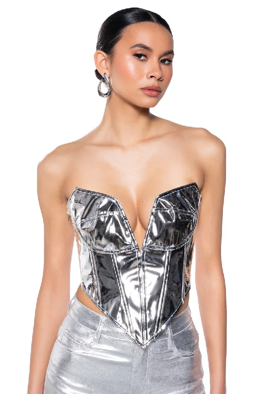 EVA STRAPLESS METALLIC FAUX LEATHER CORSET