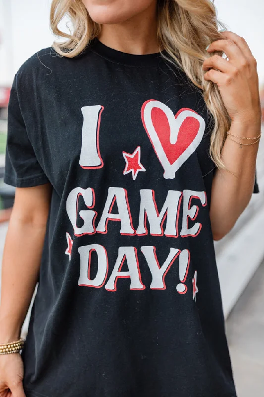 I Heart Gameday Black Oversized Graphic Tee