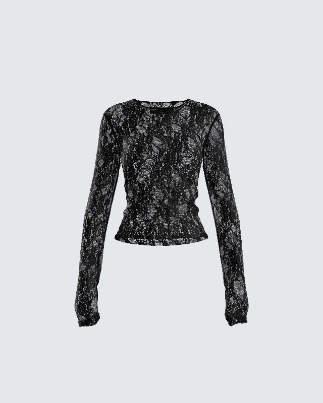 Kaito Black Lace Long Sleeve Top