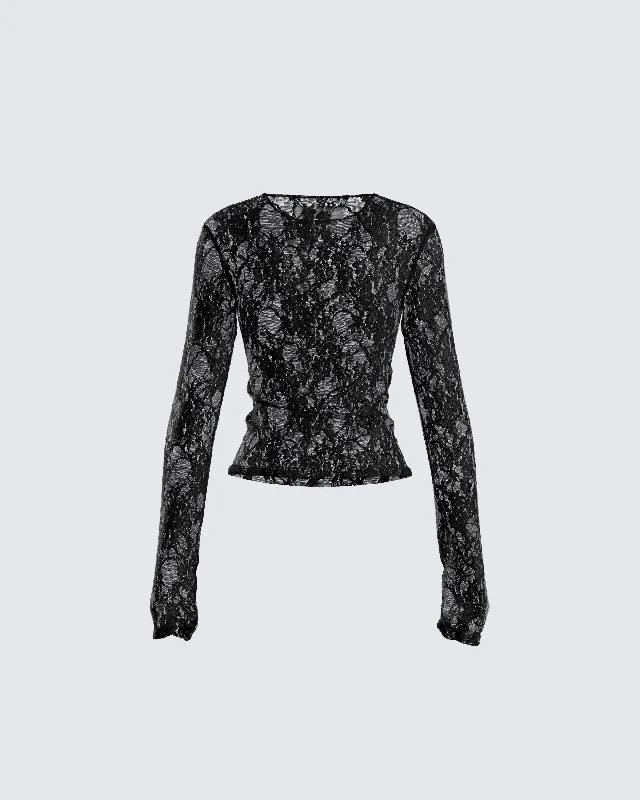 Kaito Black Lace Long Sleeve Top