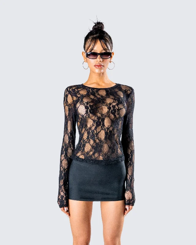 Kaito Black Lace Long Sleeve Top