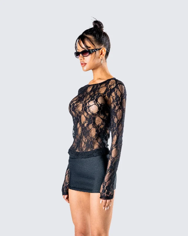 Kaito Black Lace Long Sleeve Top