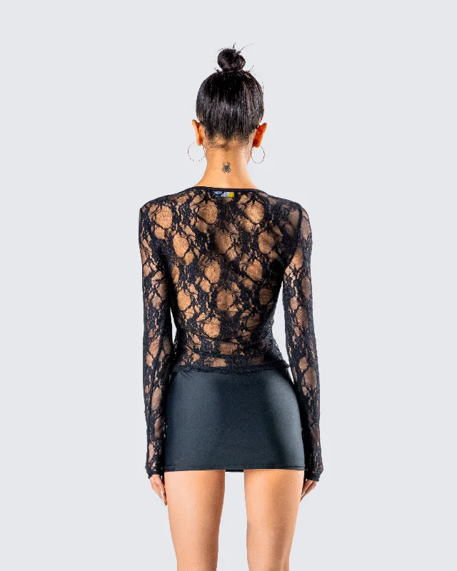 Kaito Black Lace Long Sleeve Top