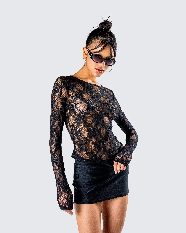 Kaito Black Lace Long Sleeve Top