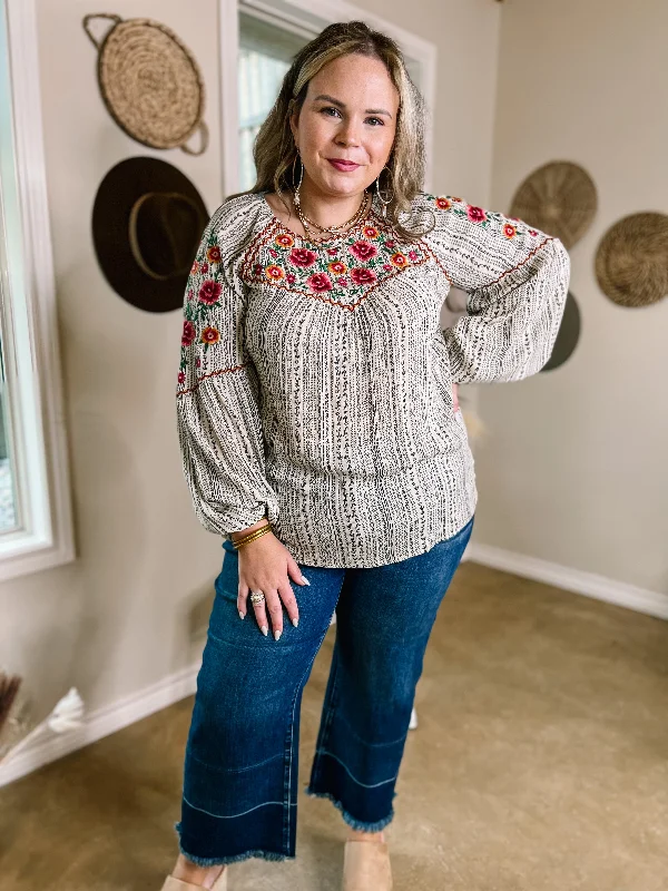 Savanna Jane | Looking For Peace Long Sleeve Tribal Print Floral Embroidered Top in Ivory