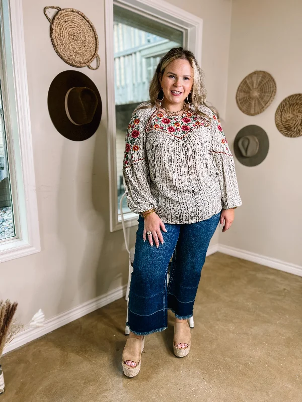 Savanna Jane | Looking For Peace Long Sleeve Tribal Print Floral Embroidered Top in Ivory