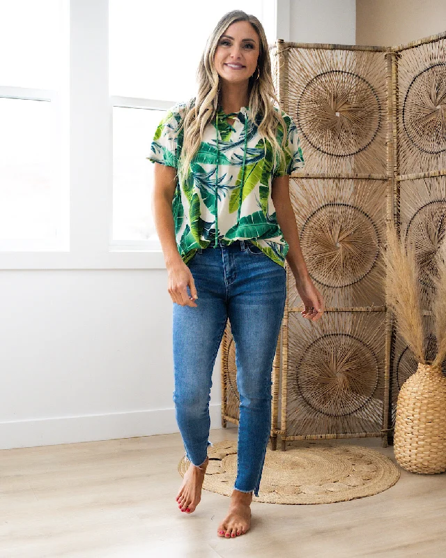 Mary Green Tropical Lace Up Front Top FINAL SALE