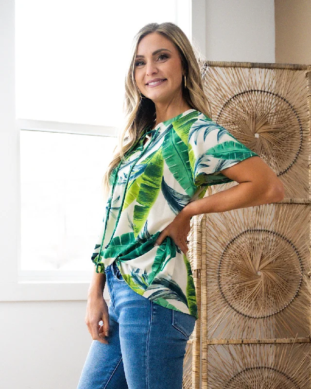 Mary Green Tropical Lace Up Front Top FINAL SALE