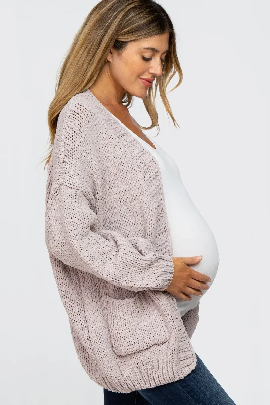 Beige Oversized Bubble Sleeve Maternity Cardigan