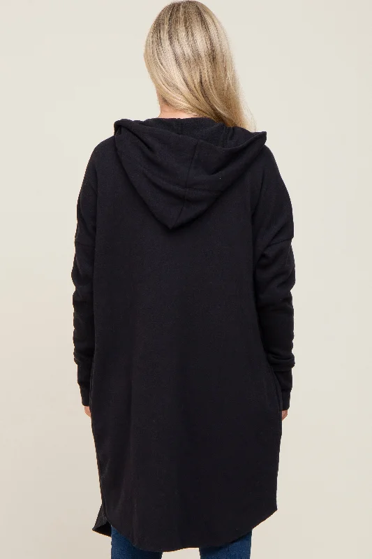 Black Hooded Long Maternity Cardigan