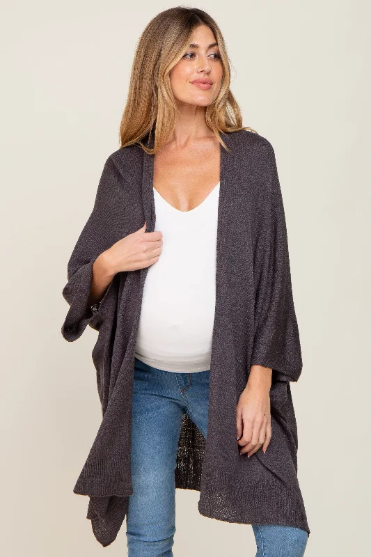 Charcoal Knit Open Front Maternity Cardigan